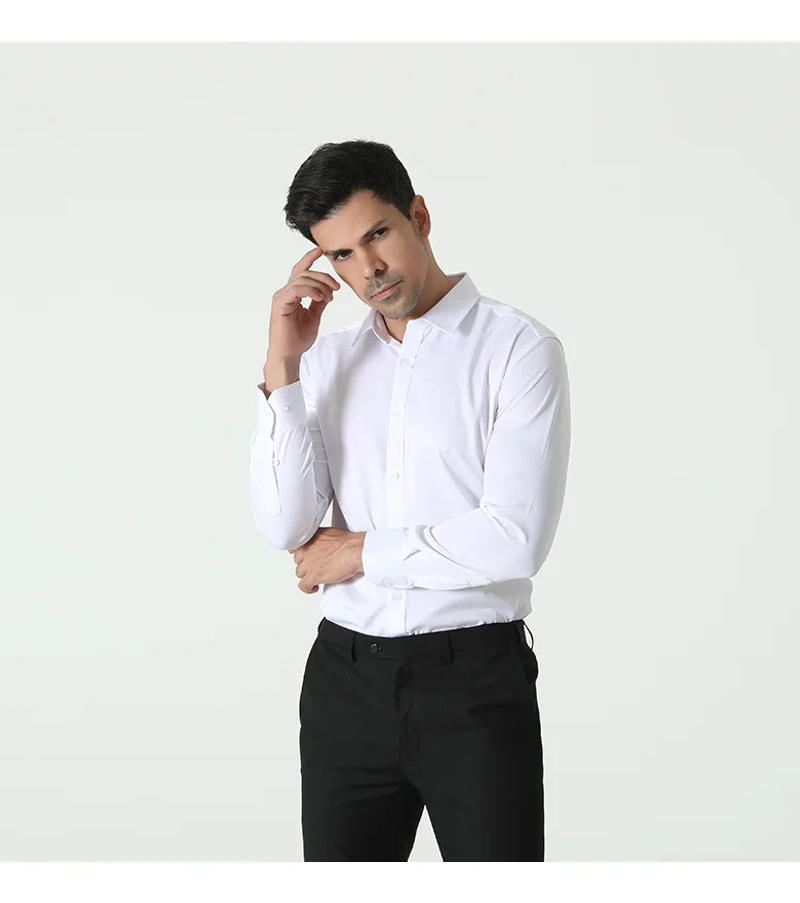 Description Picture 6 of item2024 New Foreign Trade Men's Leisure Long Sleeved Shirt Men's Business Dress Shirt Work Solid Color Shirt