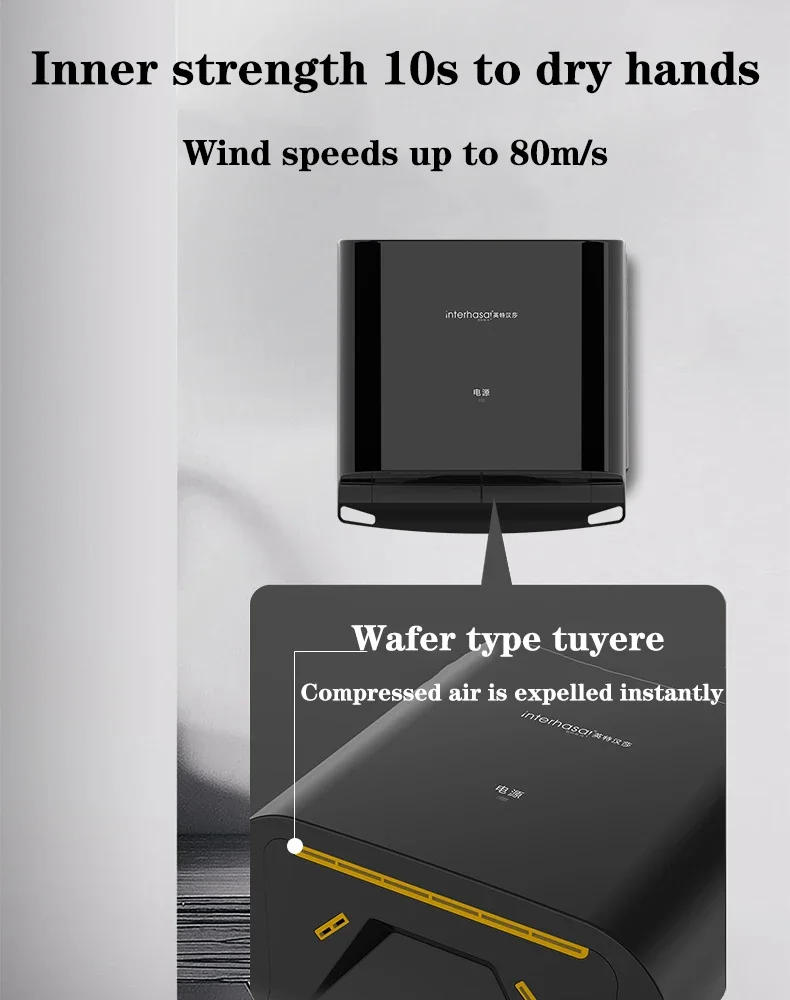 Description Picture 2 of itemAutomatic Hand Dryers High Speed Blow Dryer Smart Induction Wall Mounted Induction Intelligent Dryers Machine for Bathroom