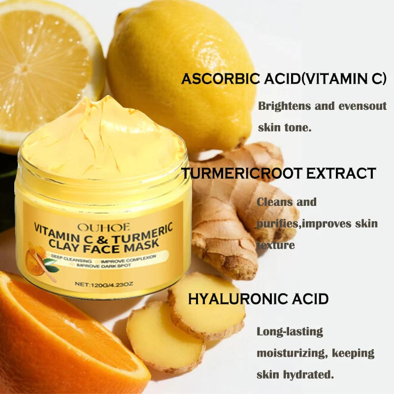 Description Picture 6 of itemTurmeric VitaminC Clay Mask Deep Cleansing Facial Improves Dark Spots Hydrating Skin Care Tightens Skin Evens Skin Tone