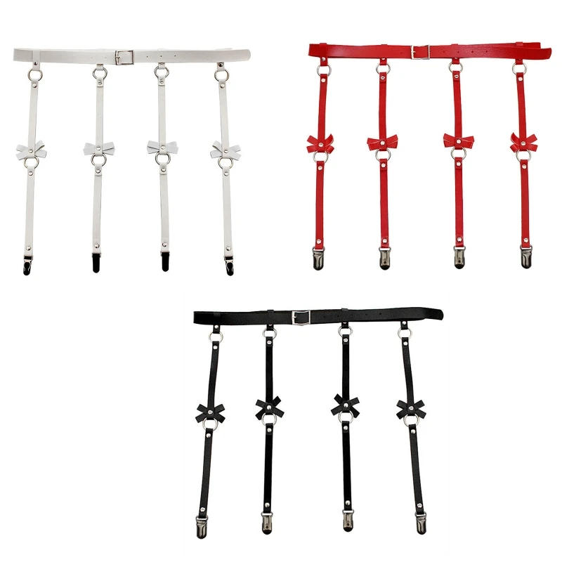 Description Picture 2 of itemWomen PU Leather Bowknot High Waist Garter Belt Suspenders Metal Clip for Stockings
