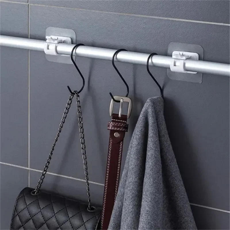 Description Picture 5 of item2PCS Retaining Clip Self Adhesive Curtain Hanging Rod Brackets Organized Pole Holders Bathroom Towel Bar Hook Support Clamps