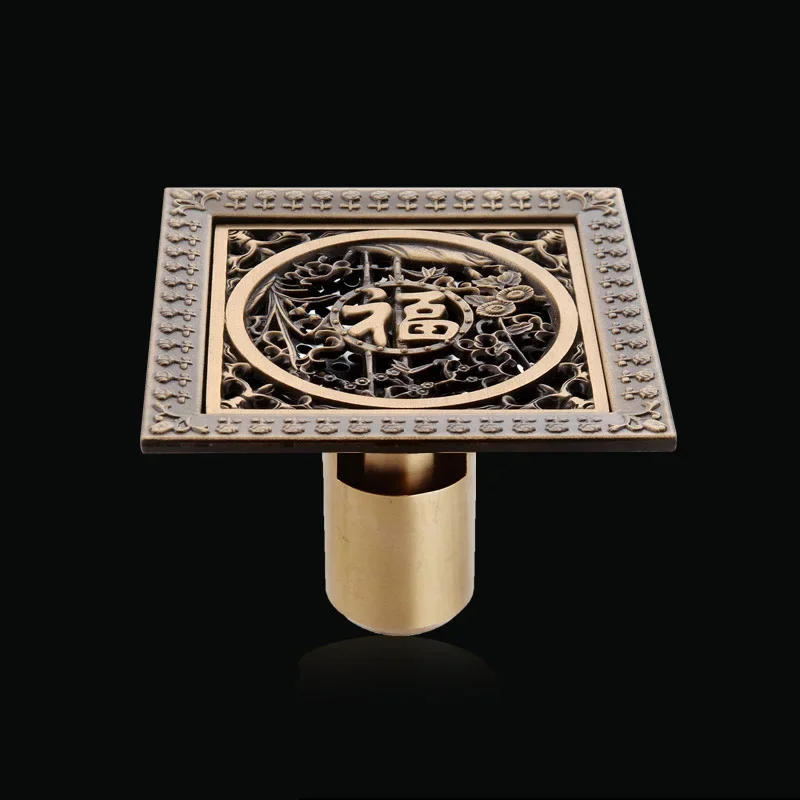 Description Picture 3 of itemEuro Floor Drains Antique Brass Shower Floor Drain Bathroom Deodorant Euro Square Floor Drain Strainer Cover Grate Waste