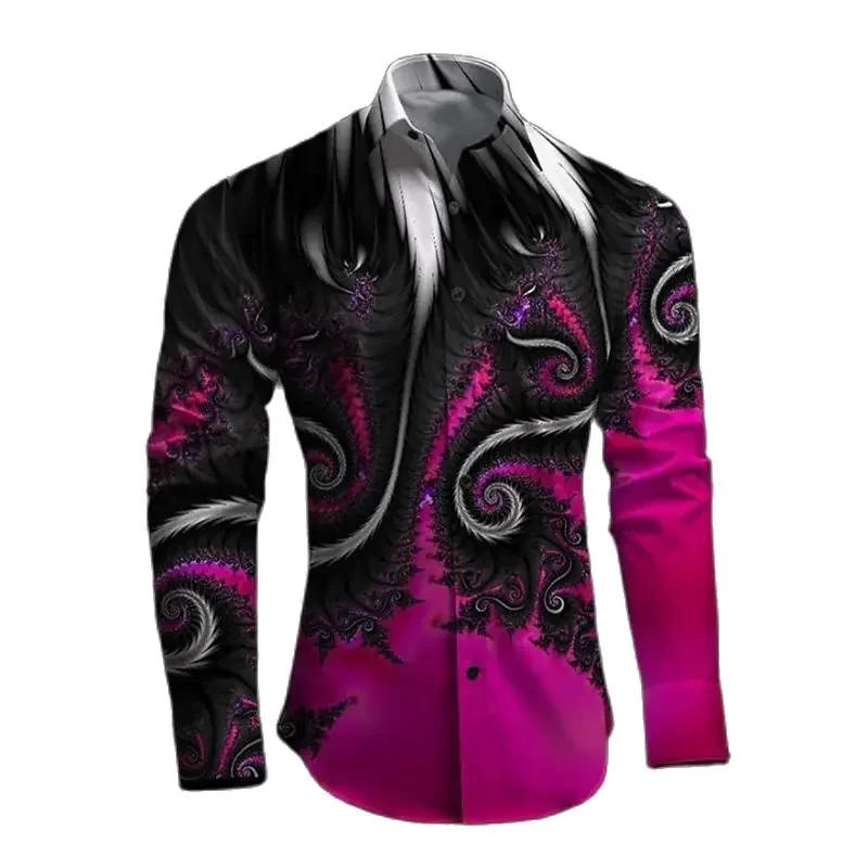 Description Picture 3 of itemFeather Abstract Spring Summer Men's Patchwork Long Sleeve Button New Style Designer Design HD Graphics High Quality Plus Size