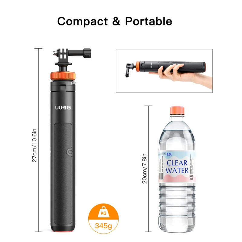 Description Picture 4 of itemUURIG 130cm Extendable Selfie Stick Tripod Stand Handle Grip for GoPro 12 11 10 9 8 Insta360 X4 DJI OSMO Action 3 4 Accessories