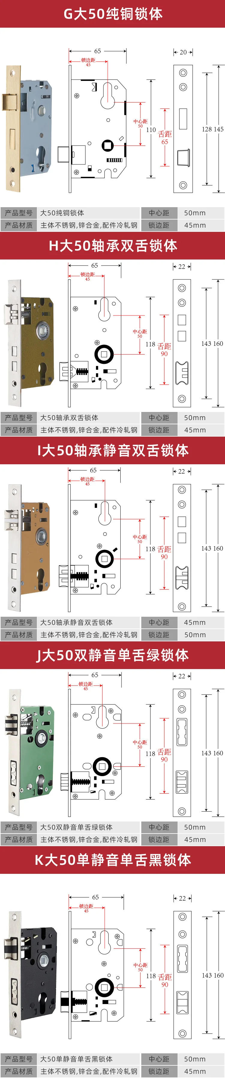 Description Picture 4 of itemSmall 50 Bearing  Indoor Bedroom Wooden Door Handle  Accessories Anti-collision Mute Magnetic Suction 58 Lock Body