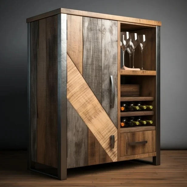Description Picture 4 of itemThermostatic Wine Cellar Solid Wood Combining Metal Custom Wood Grain Finish Temperature Humidity Smart Wine Cabinet
