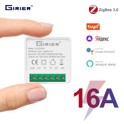 GIRIER Tuya ZigBee Smart Switch Module 16A Smart Automation DIY Breaker Supports 2 Way Control Works with Alice Alexa Hey Google