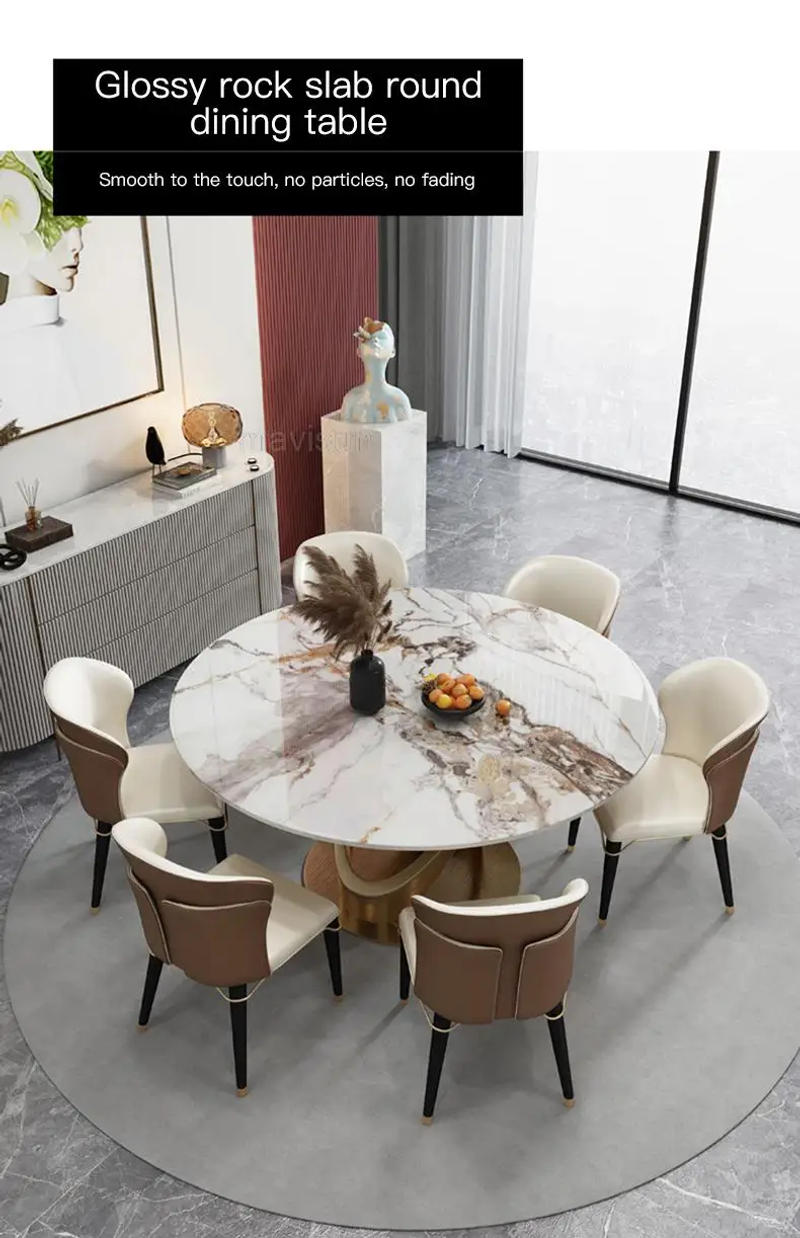 Description Picture 2 of itemItalian Office Luxury Rock Board Dining Table Turntable Modern Simple Household Kitchen Table And Chair Bedroom Set Furniture