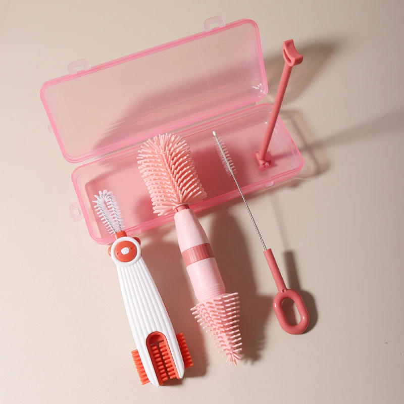 Description Picture 2 of item4 in one  baby bottle cleaning set portable Silicone Pacifier Brush, Straw Brush,360 Degree Rotating Cleaning Bottle Rinse