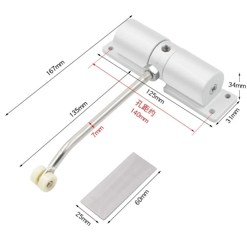Description Picture 4 of itemAutomatic Door Closing Device Spring Loaded Closer Adjustable Zinc Alloy for 20-30kg Right/Left Swing Doors Rebound White/Black