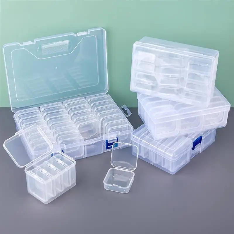 Description Picture 3 of item4/10/12/15/28 Grid Nail Art Jewelry Storage Boxes Set Transparent Plastic Case DIY Organizer Earrings Rings Beads Button Craft