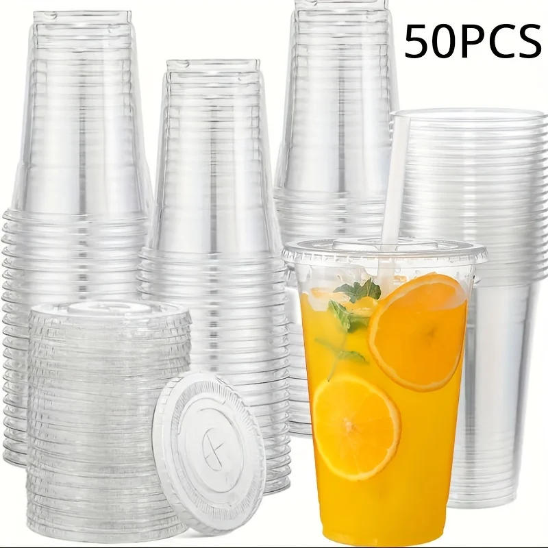 Description Picture 6 of item50Sets 12/16/20OZ Plastic Cups With Lids Clear Disposable Cups For Parties Iced Coffee Smoothie  Milkshake Cold Drinks