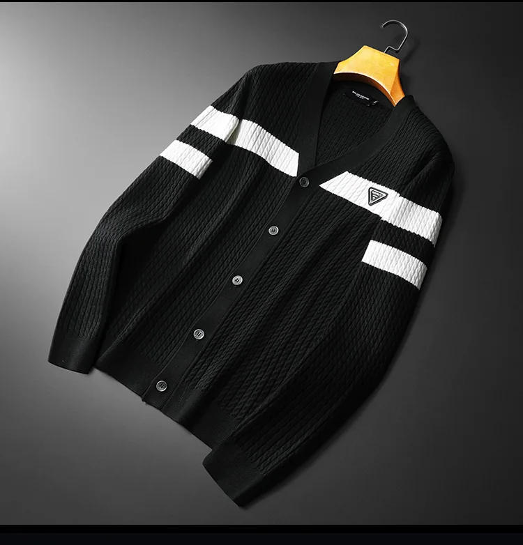 Description Picture 6 of itemMinglu Autumn Winter Striped Cardigan Men's Sweaters Luxury Business Casual Single Breasted Computer Knitted Man Coats 4XL