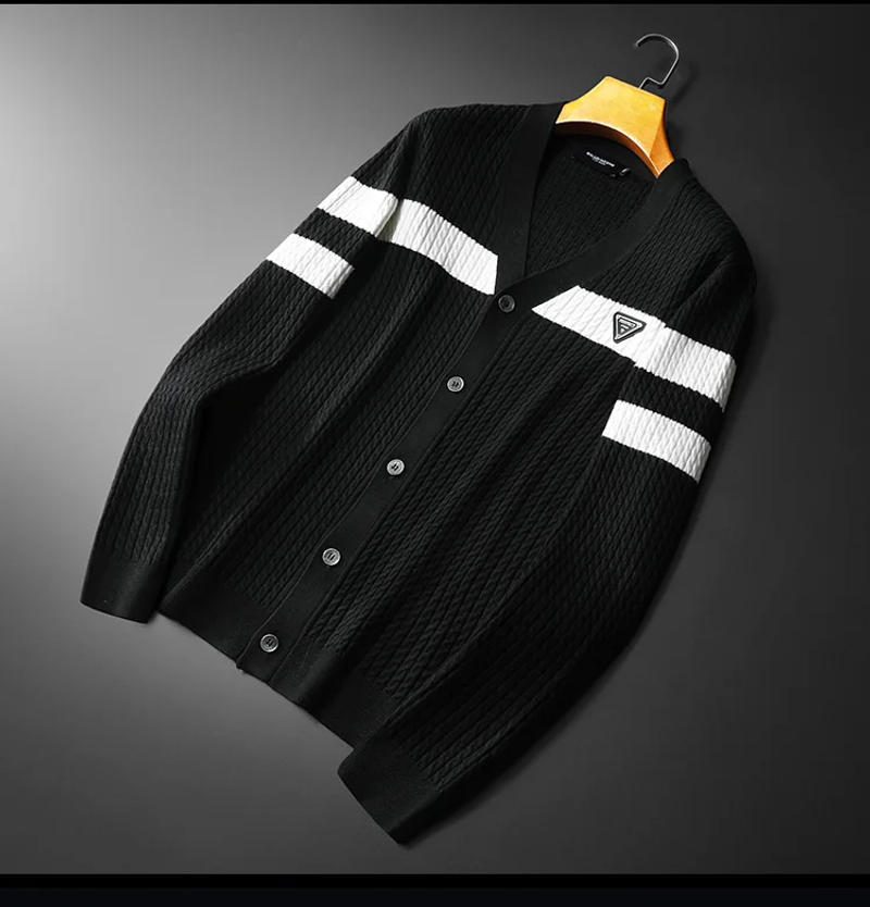 Description Picture 6 of itemMinglu Autumn Winter Striped Cardigan Men's Sweaters Luxury Business Casual Single Breasted Computer Knitted Man Coats 4XL