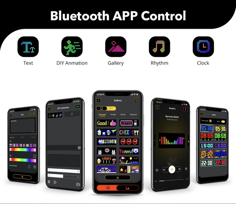 Description Picture 6 of itemUSB 5V Programmable Smart LED Pixels Matrix Display Bluetooth APP Car Advertising Light Sign Scrolling Text Animation Pattern