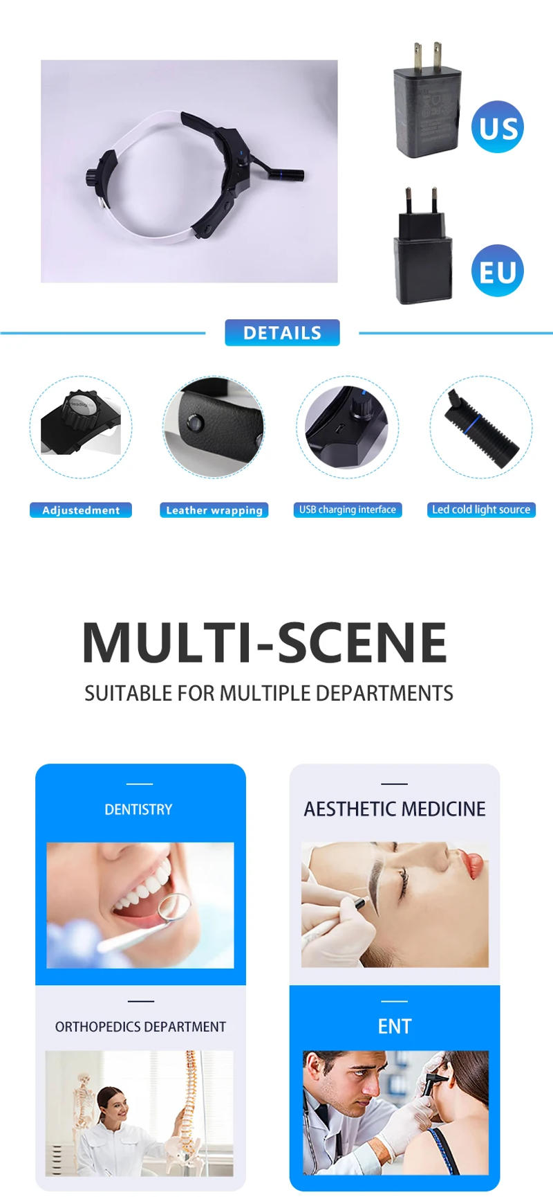 Description Picture 5 of itemDental Surgical LED Headlight Headband Brightness Spot Ajustable Headlamp Wireless Medical Surgical Headlight ENT headlam