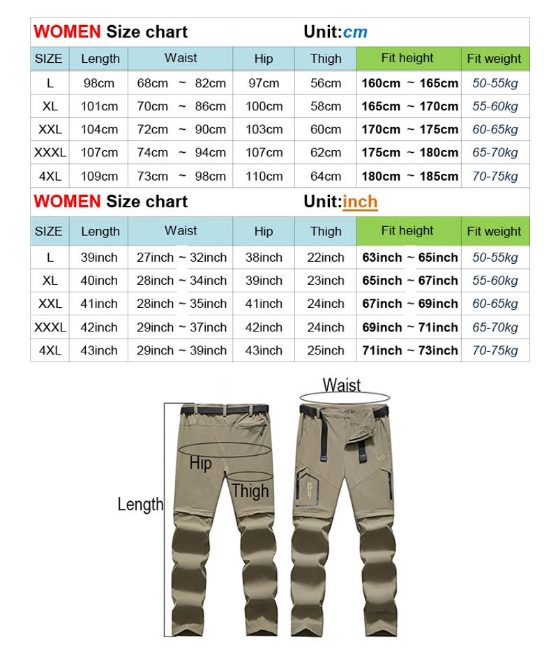 Description Picture 2 of itemWomen Spring Hiking Pants Camping Trekking Trousers Quick Dry Breathable Convert Shorts Outdoor With Zip Pockets Travel