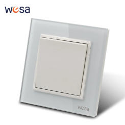 WESA White Luxury Crystal Tempered Glass Panel Wall Switch Flame retardant 1 Gang 1 Way Wall Rocker Switch On / Off 16A AC 250V