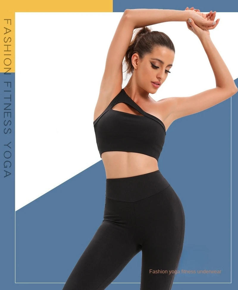 Description Picture 2 of itemMermaid Curve 2024 New Oblique One Shoulder Strap Women's Sports Bra Hollow Out Back Lines Strenuous Exercise Fitness Bra Tops