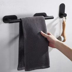 Towel Rack Non-drilled Stainless Steel Black Bathroom Accessories Roll Paper Rack Towel Rack Kitchen Dish Towel Rack