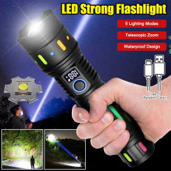 Powerful Laser Flashlights Torch Light Telescopic Zoomable Portable Tactical 5 Lighting Modes Camping Long Range Flashlight Lamp