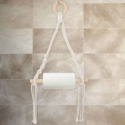 Woven Paper Towel Roll Holder Practical Toilet Wall Stand Bohemia Bohemian Macrame Mount Nautical Wooden Stick