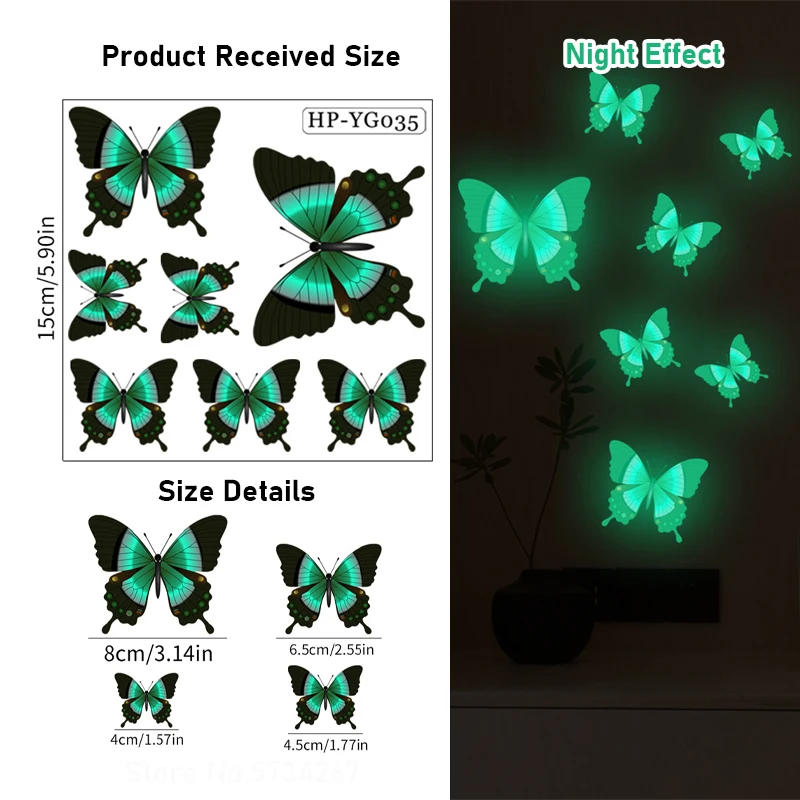 Description Picture 5 of itemWatercolor Luminous Butterfly Wall Stickers For Kids Room Light Switch Panel Decals Home Decor Glow in Dark Butterflies Sticker