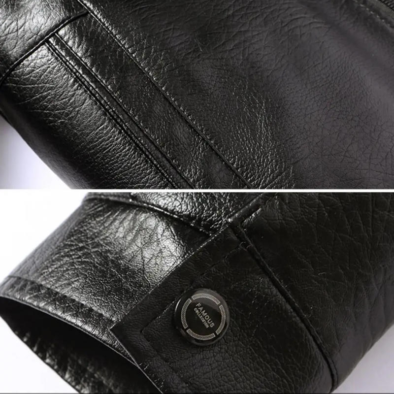 Description Picture 5 of itemMen Faux Leather Jacket Stylish Men's Faux Leather Jacket with Lapel Collar Windproof Design for Autumn Winter Long for Casual