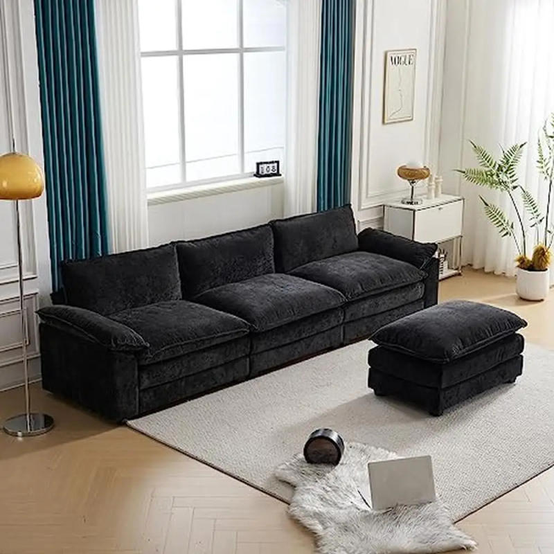 Description Picture 4 of item120" L-Shaped Convertible Sectional Sofa Set with Ottoman Modern Chenille 3-Seat Couch Living Room Oversized Plush Comfort