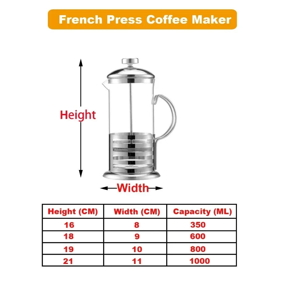 Description Picture 6 of itemFrench Press Coffee Maker,Stainless Steel Coffee Percolator  Durable Heat Resistant Glass,Portable Easy Clean Pitcher Teapot
