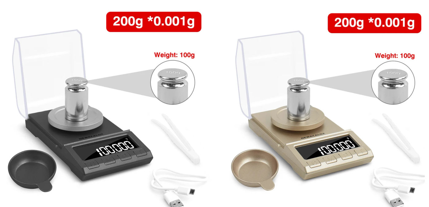 Description Picture 4 of itemNEWACALOX 0.001g Precision Digital Jewelry Scale 50g/100g/200g USB Powered Electronic Weighing Scale LCD Mini Lab Balance 0.001g