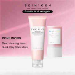 Facial Cleansing Set Centella Cleansing Foam,Poremizing Quick Clay Stick Mask and Gentle Makeup Remover Oil Pore Care 2pcs Set