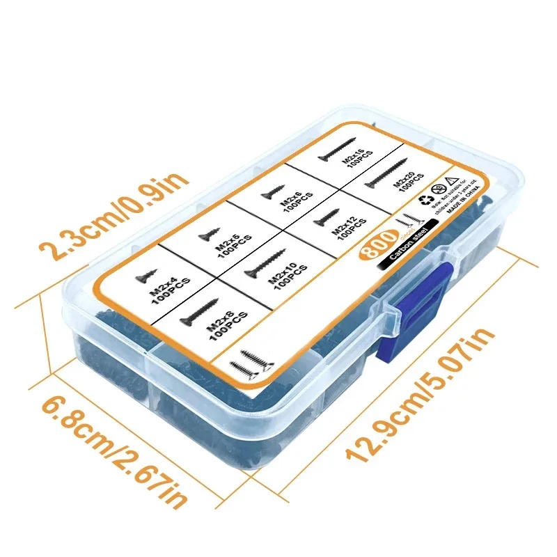 Description Picture 4 of item800pcs M2 Self Tapping Screw Black Flat Countersunk Head Wood Screw Carbon Steel For Home Improvement DIY
