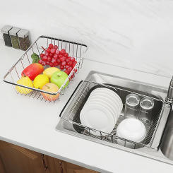 Expandable Over Sink Dish Drying Rack Stainless Steel Kitchen Rustproof Drain Rack For Pan Bowl Dish Glass Plate