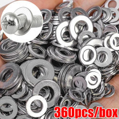 Stainless Steel Flat Washers 360pcs Sealing Plain Gaskets M2 M3 M4 M5 M6 M8 M10 Metal Ring General Screw Bolt Assortment Kits