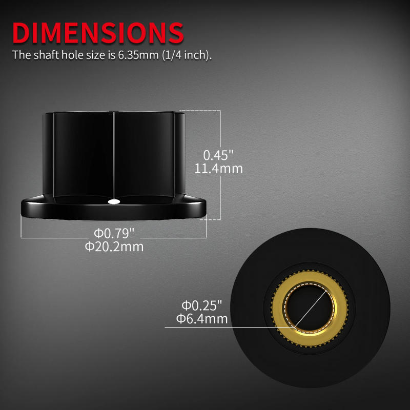 Description Picture 3 of itemDAIERBUMP 10PCS Black MXR Style Skirted AMP Knob 6.35MM Guitar Potentiometer Knobs Brass Insert For Guitar Effect Pedal Knobs