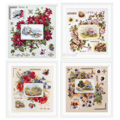 Cross Stitch Kit, Counted, Spring, Autumn, Fall, Winter Sampler, Four Seasons, Flowers, Bird, Bunny, Poppy, Merejka K-119