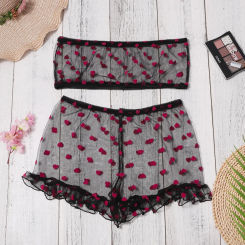 Love Sheer Mesh Three Point Set Women Push Up Crop Tops Thong Pajama Sets Sexy Adult Ultra Thin Sexy Lingerie Boudoir Outfits
