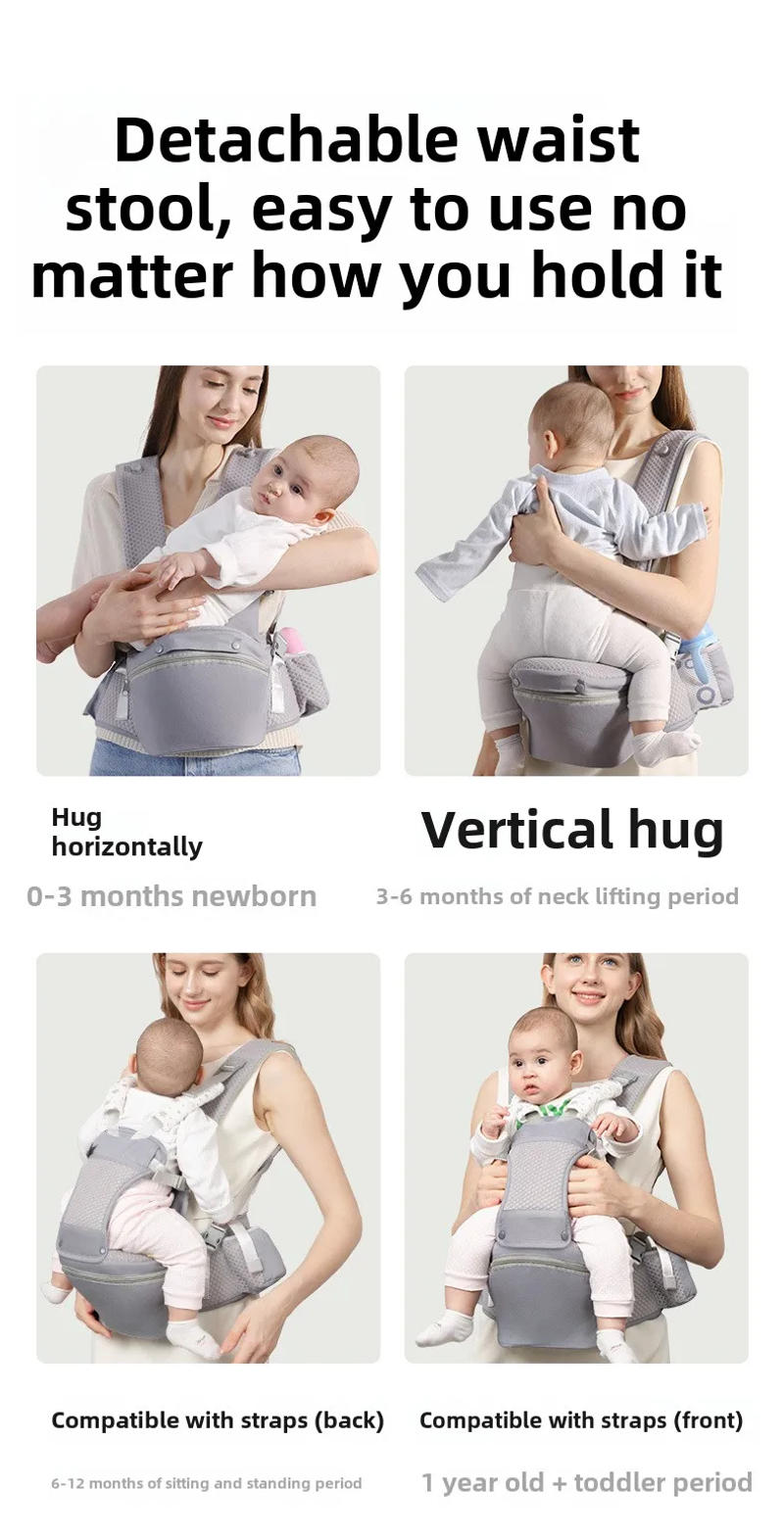 Description Picture 4 of itemNewborn Ergonomic Baby Carrier Wrap Backpack Baby Carriers Bag Infant Sling Waist Stool Multiuse Front Facing Babies Accessories