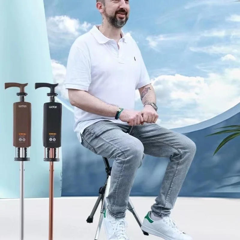 Description Picture 3 of itemHigh Quality Aluminum Alloy Foldable Walking Cane Stick With Seat Adjustable Elderly Crutch Chair With Stool