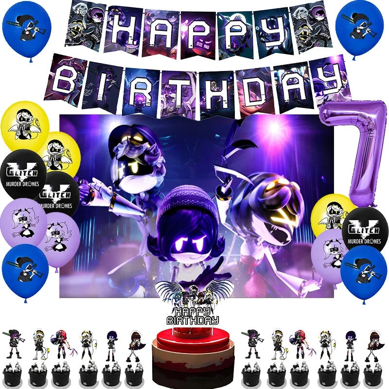 Description Picture 4 of itemMurder Drones Birthday Party Decoration Balloon Backdrop Cake Topper Murder Drones Birthday Party Supplies Baby Shower