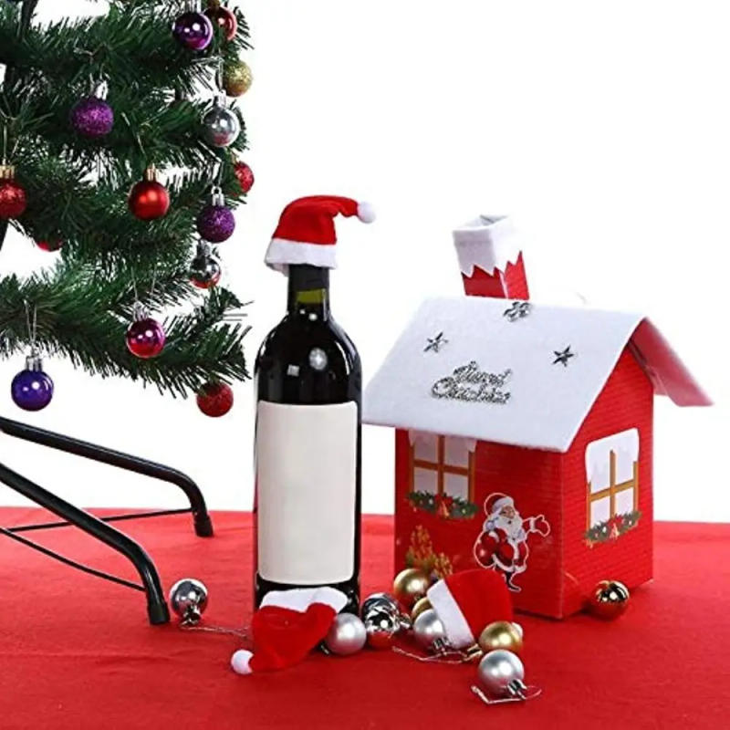Description Picture 5 of item10Pcs Mini Christmas Hat Cup Bottles Cover Christmas Santa Hats Wine Bottle Hat Creative Bottle Ornament Christmas Decoration