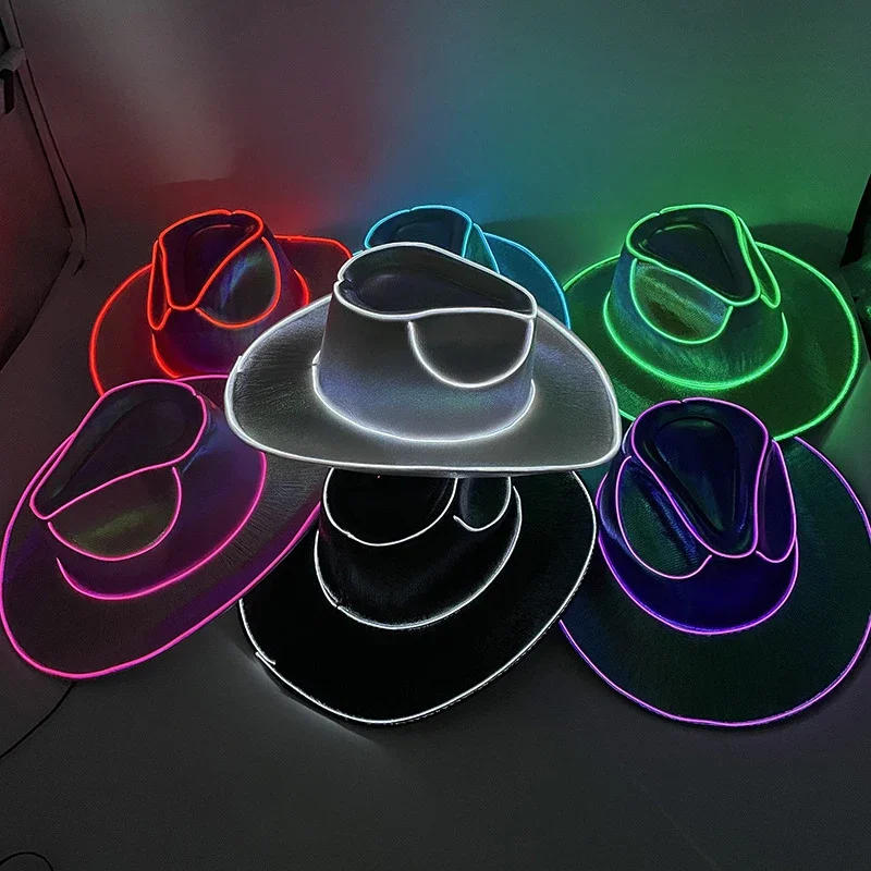 Description Picture 5 of itemRave Glowing Light Up Bar Cowboy Hat LED Luminous Bride Cowgirl Cap NightClub Bachelor Party Props Neon Hat Festival Supplies