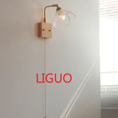 Bedside Lamp Wall Lamp Bedroom Rocker Arm Log Decoration Comes with Switch Pull Rope