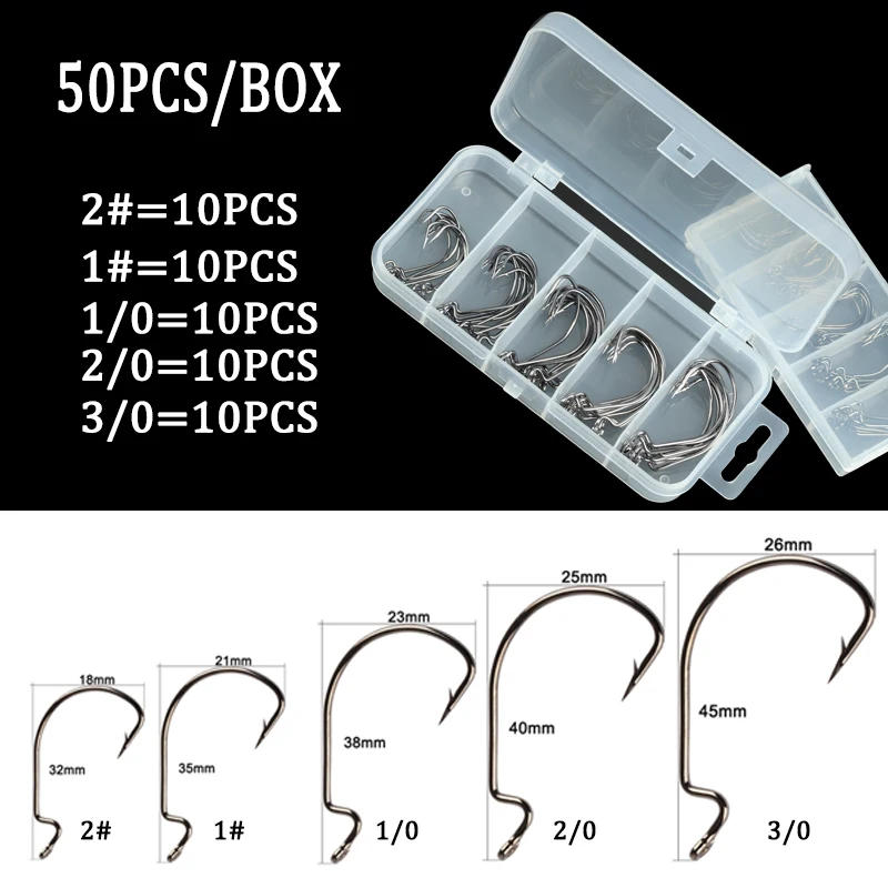 Description Picture 5 of item50pcs/100pcs Sea Hooks Fishing Box Offset Hook 2#-3/0# Carp Snap Fishing Big Hooks Tackles Accessories Fishhook