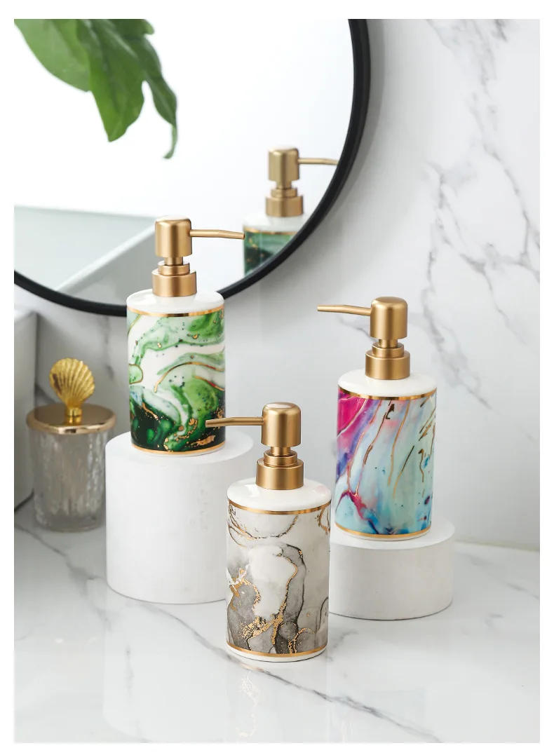 Description Picture 6 of itemGold-plated Marble Soap Dispenser Creative Ceramic Emulsion Bottle Bathroom Decoration Hand Sanitizer Shampoo Pressure Bottle
