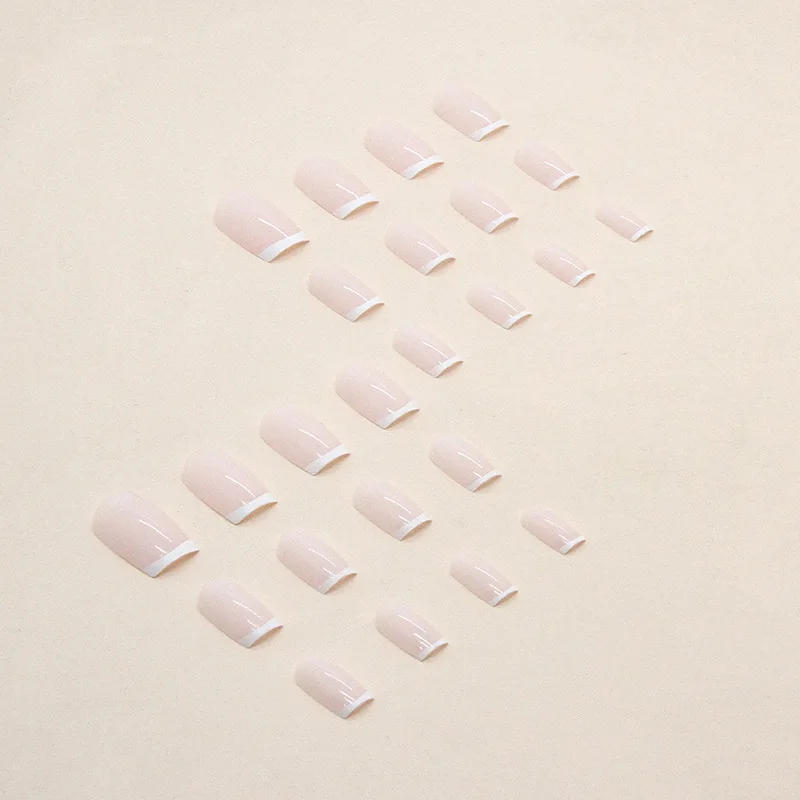 Description Picture 5 of item24PCS French White Edge Fake Nials Full Cover Press on Nails Detachable Ballerina Nail Short Square Acyrlic False Stick-on Nails