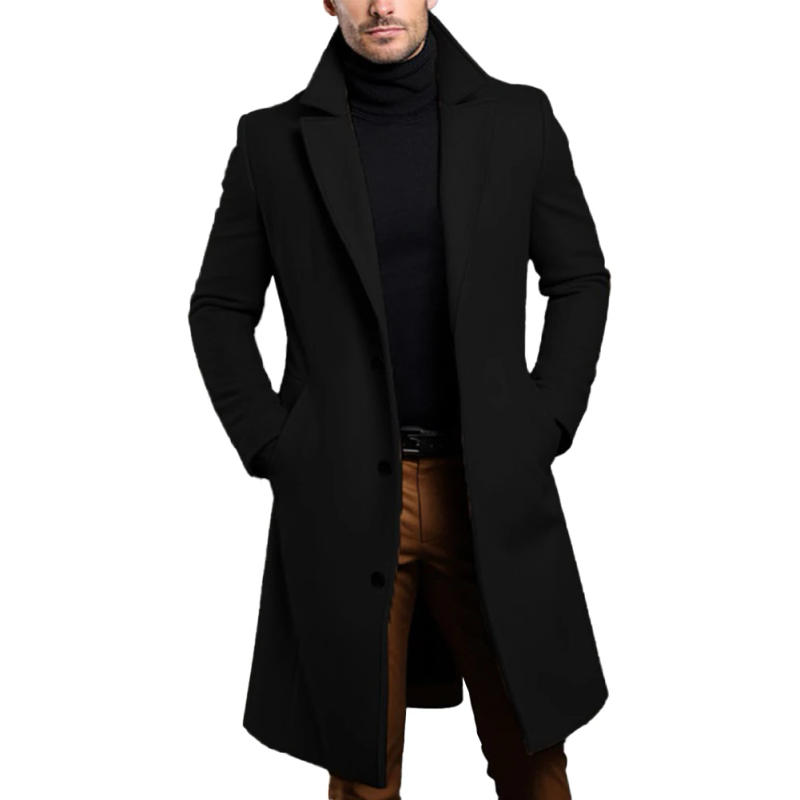 Description Picture 4 of itemBusiness Coat Coat Warm Casual Woolen Cold-resistant Comfortable Contrasting Easy Care Overcoat Single Breasted