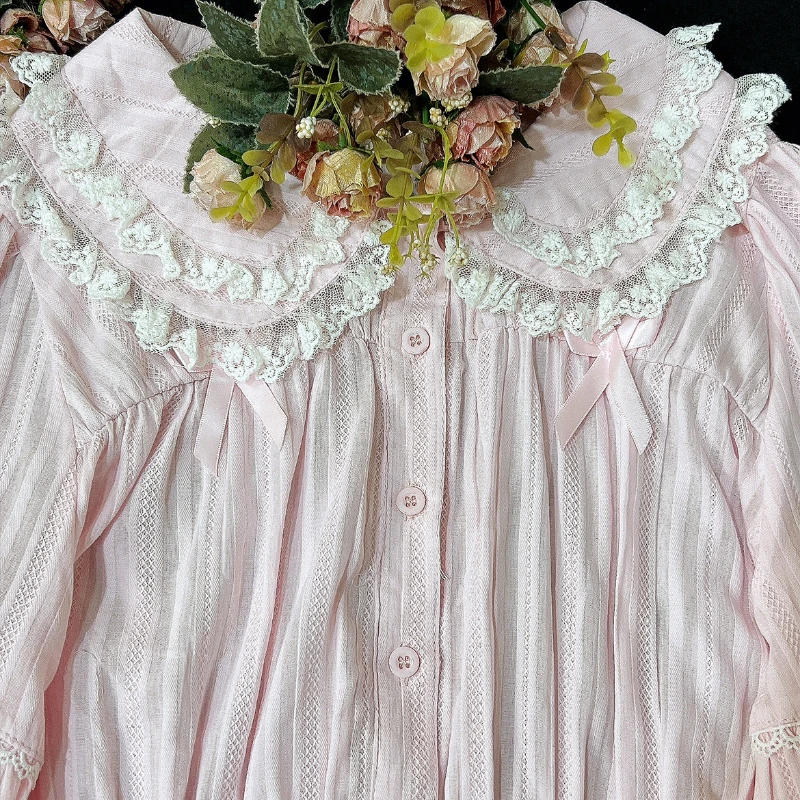 Description Picture 6 of itemSweet Lolita Blouse Girls Cute Bow Lace Peter Pan Collar Long Sleeve Shirts Tops Black High Waist Slim Woman Blouses 2022 Autumn