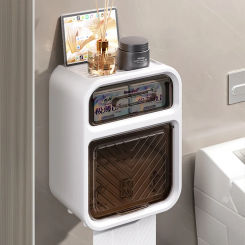 Double-deck Toilet Tissue Box, Wall mounted, Roll Paper Tube, Paper Drawer, Punch-free Storage Rack, Waterproof, Paper Holder